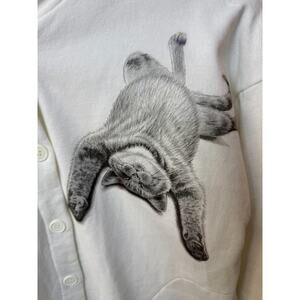 Black Mountain Sleeping Kitten Cat Jersey Button Up Jacket Womens L Cozy USA